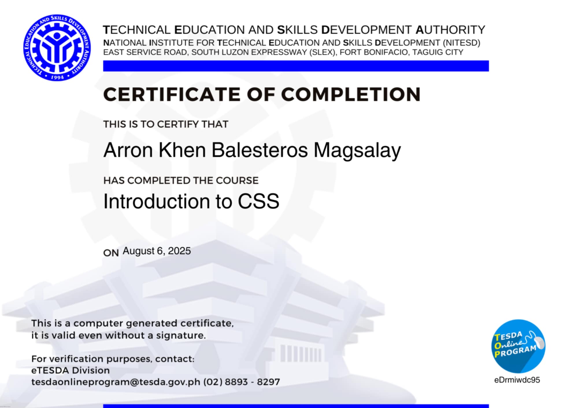 Certificate 1
